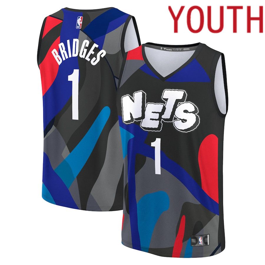 Youth Brooklyn Nets 1 Mikal Bridges Fanatics Branded Black City Edition 2023-24 Fast Break NBA Jersey